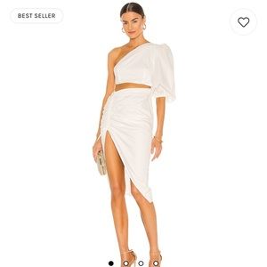 Sau Lee White One Shoulder Cut Out Dress